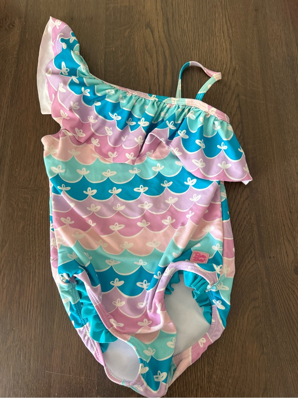 Ruffle Butts Girls One-Shoulder Ruffle Swimsuit in Pink, Teal & Aqua